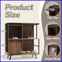 3 Tier Record Player Stand with Flip-Down Vinyl Record Storage Shelf Walnut Audi