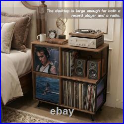 3 Tier Record Player Stand with Flip-Down Vinyl Record Storage Shelf Walnut Audi