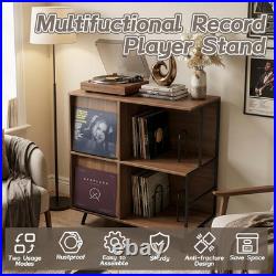 3 Tier Record Player Stand with Flip-Down Vinyl Record Storage Shelf Walnut Audi