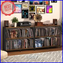 3-Tier Vinyl Record Storage Stand Holds 450 withTurntable Table&Adjustable Divider