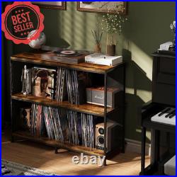 3-Tier Vinyl Record Storage Stand Holds 450 withTurntable Table&Adjustable Divider