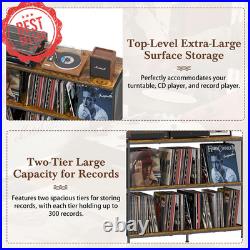 3-Tier Vinyl Record Storage Stand Holds 450 withTurntable Table&Adjustable Divider