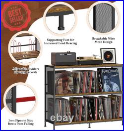 3-Tier Vinyl Record Storage Stand Holds 450 withTurntable Table&Adjustable Divider