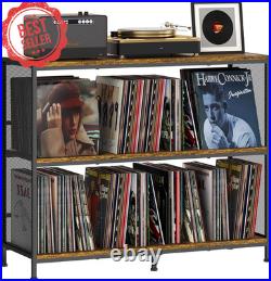 3-Tier Vinyl Record Storage Stand Holds 450 withTurntable Table&Adjustable Divider