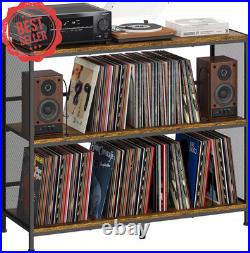3-Tier Vinyl Record Storage Stand Holds 450 withTurntable Table&Adjustable Divider