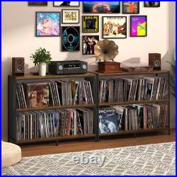 3-Tier Vinyl Record Storage Stand Holds 450 withTurntable Table&Adjustable Divider