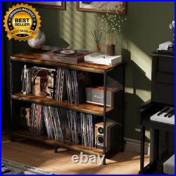 3-Tier Vinyl Record Storage Vintage Player Table with Spacious Storage up 450