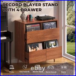 4-Drawer Vinyl Record Player Stand Semi-Enclosed Storage Media Console Table US