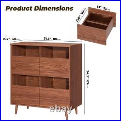 4-Drawer Vinyl Record Player Stand Semi-Enclosed Storage Media Console Table US