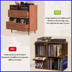 4-Drawer Vinyl Record Player Stand Semi-Enclosed Storage Media Console Table US