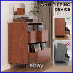 4-Drawer Vinyl Record Player Stand Semi-Enclosed Storage Media Console Table US