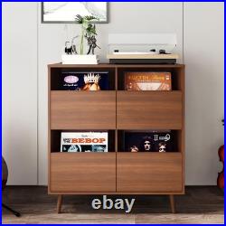 4-Drawer Vinyl Record Player Stand Semi-Enclosed Storage Media Console Table US