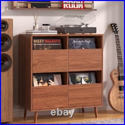 4-Drawer Vinyl Record Player Stand Semi-Enclosed Storage Media Console Table US