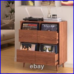 4-Drawer Vinyl Record Player Stand Semi-Enclosed Storage Media Console Table US