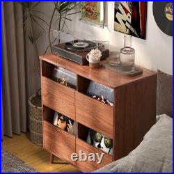 4-Drawer Vinyl Record Player Stand Semi-Enclosed Storage Media Console Table US