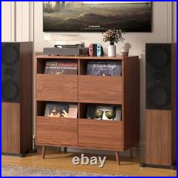 4-Drawer Vinyl Record Player Stand Semi-Enclosed Storage Media Console Table US