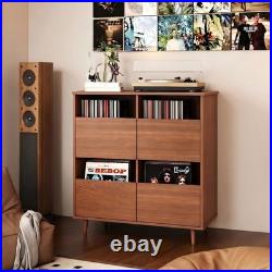 4-Drawer Vinyl Record Player Stand Semi-Enclosed Storage Media Console Table US