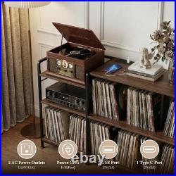 50 Inch Large Record Player Stand with Vinyl Storage, Walnut