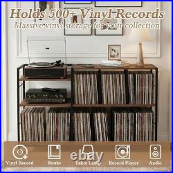 50 Inch Large Record Player Stand with Vinyl Storage, Walnut