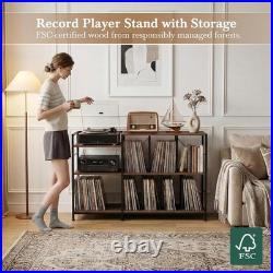 50 Inch Large Record Player Stand with Vinyl Storage, Walnut