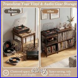 50 Inch Large Record Player Stand with Vinyl Storage, Walnut