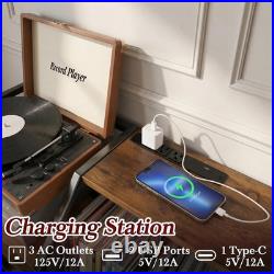51.7 Vinyl Record Player Stand with Storage & Power Outlets
