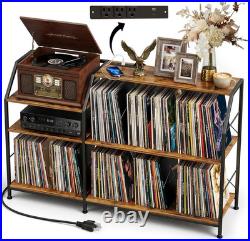 51.7 Vinyl Record Player Stand with Storage & Power Outlets