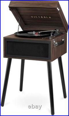 5-in-1 Bluetooth Record Player with Stand Vintage Style Espresso Turntable