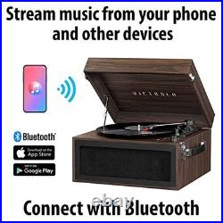 5-in-1 Bluetooth Record Player with Stand Vintage Style Espresso Turntable