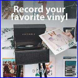 5-in-1 Bluetooth Record Player with Stand Vintage Style Espresso Turntable