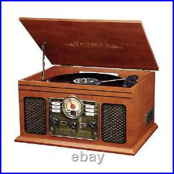 6-In-1 Nostalgic Bluetooth Record Player with 3-Speed Turntable with C 6-In-1 Nostalgic Bluetooth Record Player with 3-Speed Turntable with C