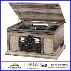 6-in-1 Bluetooth Record Player with Built-in Speakers & FM Radio Functionality