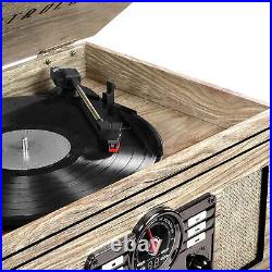 6-in-1 Nostalgic Bluetooth Record Player with 3-Speed Turntable with CD