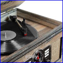 6-in-1 Nostalgic Bluetooth Record Player with 3-Speed Turntable with CD