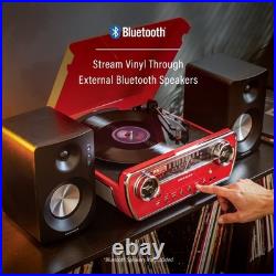 7-in-1 Bluetooth Record Player Turntable AM FM Radio CD Player AUX Jack New
