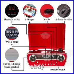 7-in-1 Bluetooth Record Player Turntable AM FM Radio CD Player AUX Jack New
