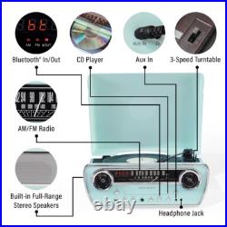 7in-1 Vinyl Record Player Vintage Turntable Bluetooth CD Player AM FM Radio Blue 7in-1 Vinyl Record Player Vintage Turntable Bluetooth CD Player AM FM Radio Blue