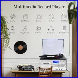 9 in 1 Record Player with External Stereo Speakers, 3 Speeds Bluetooth Black