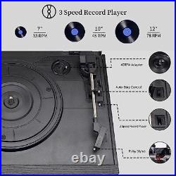 9 in 1 Record Player with External Stereo Speakers, 3 Speeds Bluetooth Black