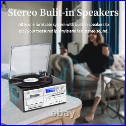 9 in 1 Record Player with External Stereo Speakers, 3 Speeds Bluetooth Black