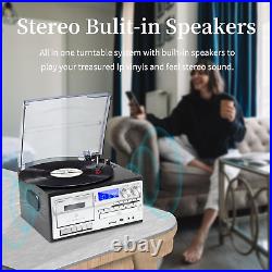 9in1 Record Player w External Speakers 3 Speed Bluetooth Turntable Vinyl Player