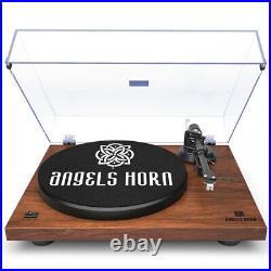ANGELS HORN Vinyl Record Player 2 Speed Turntable Bluetooth Stereo Speaker Wood