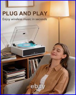 All-In-One Record Player with 4 Speakers & Bluetooth, White