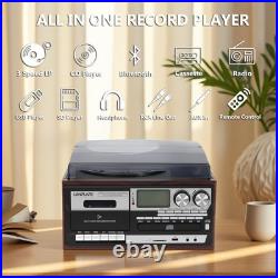 All in One Vintage 3 Speed Vinyl Record Player with Built-In Speakers, Bluetooth