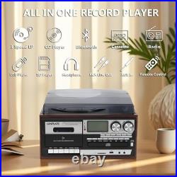 All in One Vintage 3 Speed Vinyl Record Player with Built-In Speakers, Bluetooth