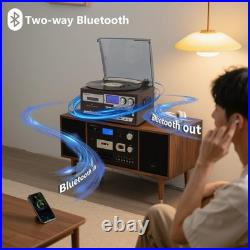 All in One Vintage 3 Speed Vinyl Record Player with Built-In Speakers, Bluetooth
