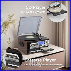 All in One Vintage 3 Speed Vinyl Record Player with Built-In Speakers, Bluetooth