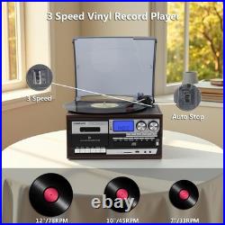 All in One Vintage 3 Speed Vinyl Record Player with Built-In Speakers, Bluetooth