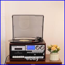 All in One Vintage 3 Speed Vinyl Record Player with Built-In Speakers, Bluetooth