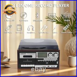 All in One Vinyl Record Player 3 Speed Bluetooth CD Cassette FM AM Radio